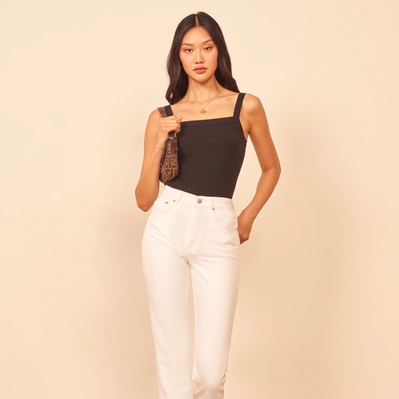 Reformation Rochelle Square Neck Ribbed Knit Tank, Black, XS - Picture 7 of 7